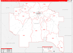 Great Falls Metro Area Wall Map Red Line Style 2026